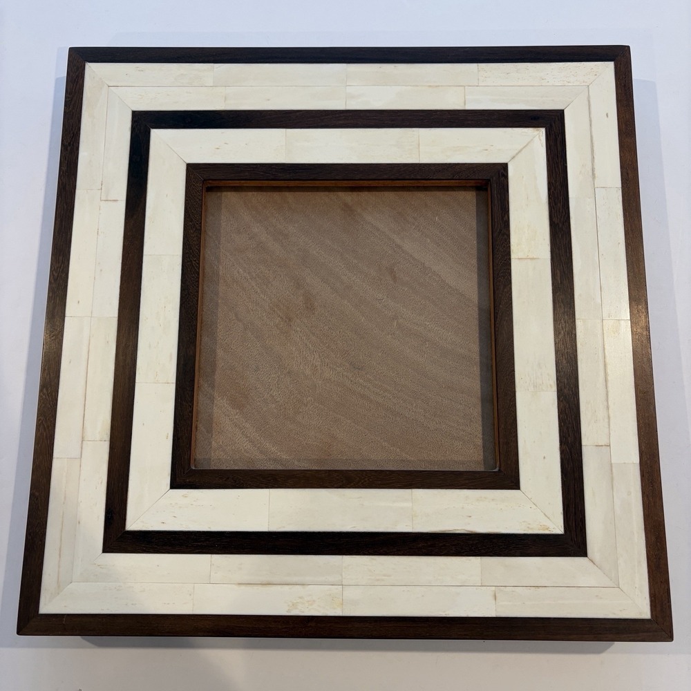 Mancera Mexico Ivory Tone Inlay Wood Picture Frame Geometric Easel Back Square